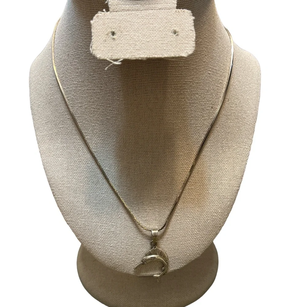 Taxco Sterling Silver Sailfish Pendant and Chain ~ Approximately 17 Inches